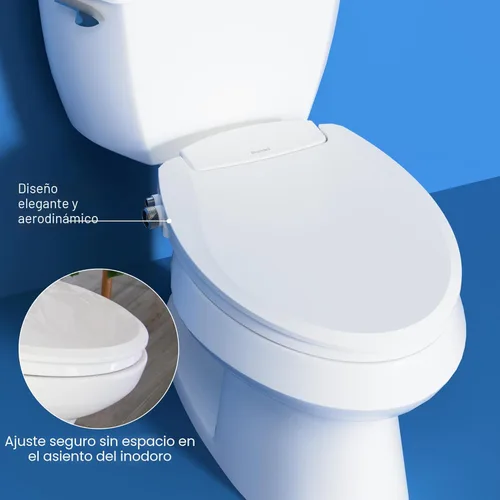 Miniatura 6 de Brondell Asiento de inodoro de bidé no eléctrico, asiento ecológico Swash, se adapta a inodoros alargados, color blanco, sistema de boquilla doble