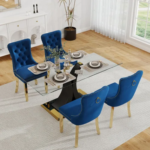 Miniatura 36 de Moderno juego de comedor de cristal de lujo para 6, 63 pulgadas, juego de vajilla rectangular minimalista grande para 6, juego de mesa de cocina