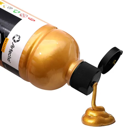 Miniatura 3 de Artecho Pintura Acrílica Oro - Botella Grande 500ml / 17oz, Pintura para Manualidades para Lienzo, Rocas, Madera, Tela, Cerámica, No Tóxica Dorado