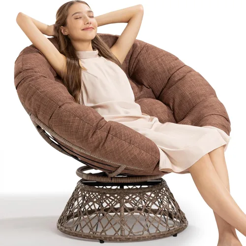 Miniatura 9 de Bme Silla Papasan ergonómica de mimbre de 40 pulgadas con cojín y marco suaves y gruesos, giro de 360°, círculo, lectura, silla cómoda para sala