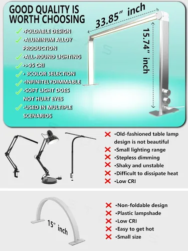 Miniatura 7 de Lámpara LED de escritorio de 36 W, lámpara de mesa regulable de 4000 a 6000 K, 3 modos de iluminación, luz de escritorio cuadrada para estudio