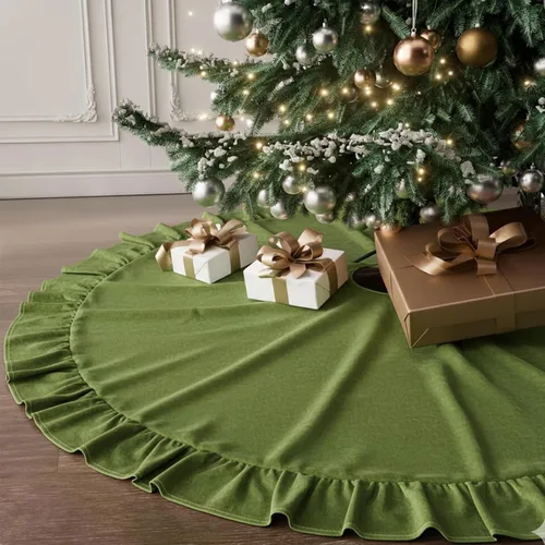 Miniatura 17 de Faldones de Felpa para Árbol de Navidad, 24 pulgadas, Lujosa Cubierta de Base de Árbol de Navidad de Piel Sintética Negra con Copos de Nieve Dorados