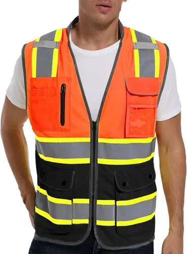 ArcRidge Chaleco de seguridad reflectante para hombres y mujeres, chaleco de construcción de alta visibilidad, tiras reflectantes de doble tono