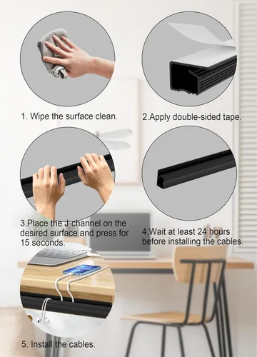 Miniatura 5 de Organizador de cables para debajo del escritorio, canal en J, paquete de 6 organizadores de cables adhesivos 6-pack adhesive J channel organizes