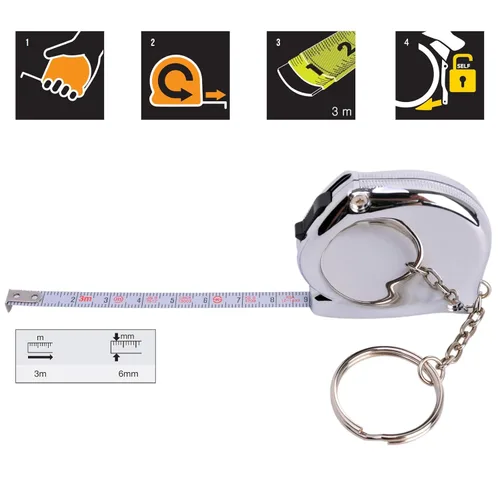 Miniatura 5 de KOMELON KMC-74K Pro Easy Chrome Case Cinta métrica 9.8 ft x 0.236 in Reglas métricas Llavero Llavero con mosquetón Clip Accesorio