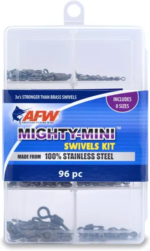 Miniatura 32 de American Fishing Wire Mighty Mini grúa giratoria, línea de pesca esencial, equipo de pesca compacto, giro de agua salada, giro de acero inoxidable