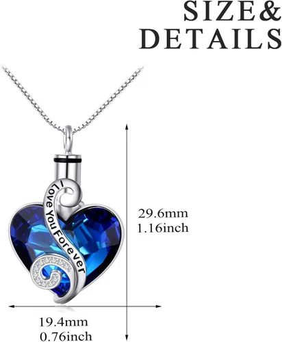 Miniatura 4 de AOBOCO - Collar con dije de urna en plata esterlina 925 con forma de corazón para cenizas con cristal de Swarovski joyería conmemorativa