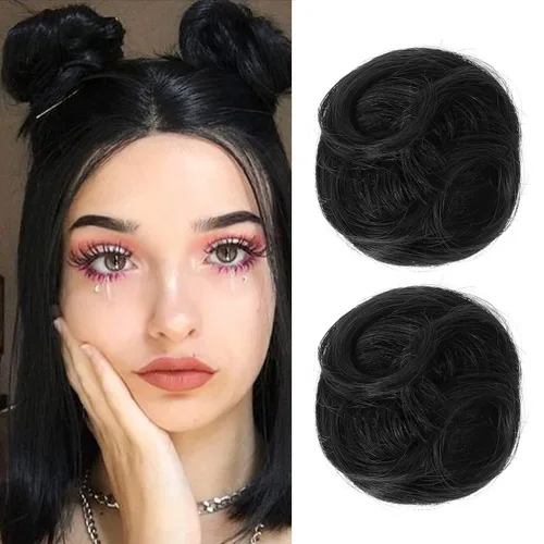Miniatura 46 de REECHO Piezas de cabello Space Bun, 2 extensiones de moño mini con clip de pinza en extensiones de moño falsas de orejas de gato y desordenadas
