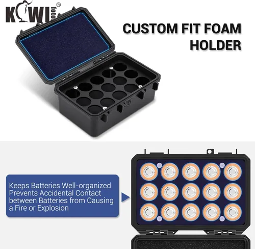 Miniatura 3 de KIWIFOTOS Organizador de baterías C con 15 ranuras para almacenamiento, resistente al agua, IP67, impermeable, celda C, LR14, contenedores alcalinos
