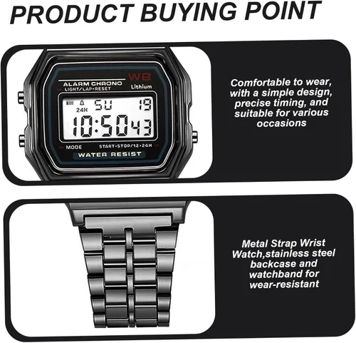 Miniatura 4 de Reloj digital, reloj deportivo LED F91W - Reloj electrónico ajustable con correa de acero para negocios