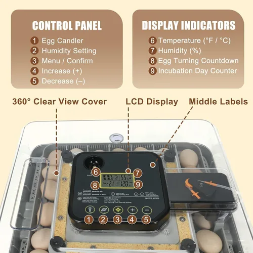 Miniatura 5 de ZEMIRO CHARGE 48 Incubadora de huevos para incubar huevos de gallina, pato, codorniz y loro, con giro automático de huevos y control de humedad