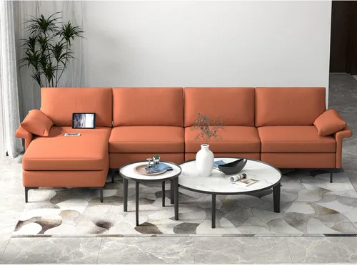 Miniatura 9 de KOMFOTT Sofá modular convertible extragrande de 130.5 pulgadas, sofá modular de 4 asientos en forma de L con diván reversible, salidas de 3 agujeros