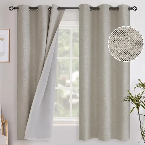 Miniatura 62 de YoungsTex - Cortinas opacas de lino para dormitorio, oscurecimiento de la habitación, cortinas con textura de lino, paneles con aislamiento térmico