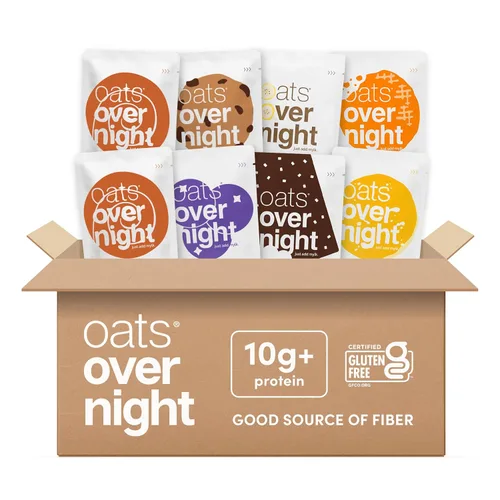 Oats Overnight - Avena a base de plantas, de primera calidad, alta contenido de proteínas, baja en azúcar, sin gluten (2.6 oz por paquete)