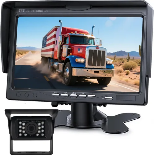 Miniatura 8 de Kit de monitor de cámara de respaldo, monitor HD 1080P de 7 pulgadas, cámara de visión trasera impermeable IP69 para camión, remolque, caja