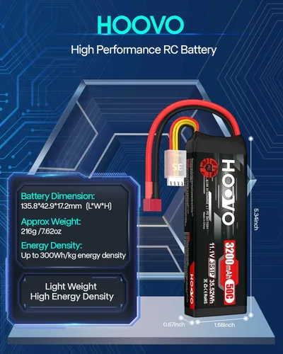 Miniatura 3 de HOOVO 3S 11.1V 3200mAh 50C RC Lipo Batería con conector T para RC Car RC Helicóptero Avión Quadcopter RC Modelos (2 Paquetes)