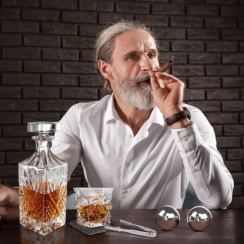 Miniatura 4 de Juego de decantador de whisky, juego de regalo de piedras de whisky para hombres, caja de regalo con bolas de acero inoxidable reutilizables, vasos