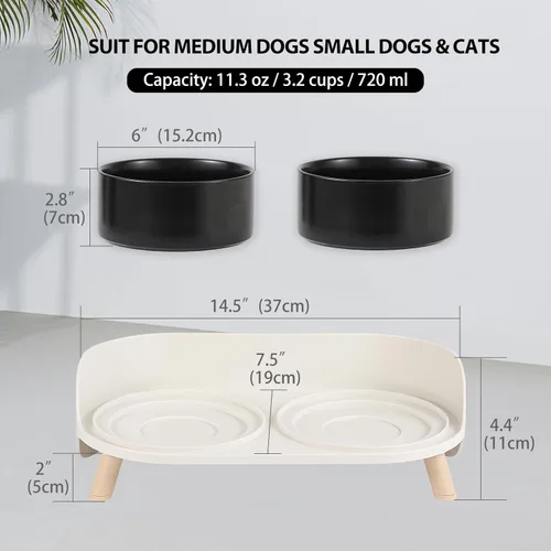 Miniatura 2 de Juego de cuencos elevados de cerámica para perros, cuencos dobles para alimentación de perros con soporte a prueba de salpicaduras, platos elevados
