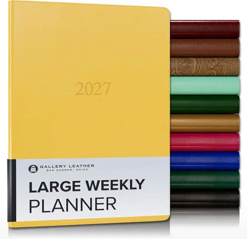 Miniatura 137 de Gallery Leather Agenda semanal y mensual grande 2025-2026, agenda y cuaderno con elegantes bordes de página dorados dorados, 12 meses, cactus Cactus
