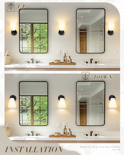 Miniatura 4 de HWH - Lámpara de pared para interiores, moderno aplique de pared con pantalla de vidrio a rayas blancas esmeriladas, aplique de pared individual