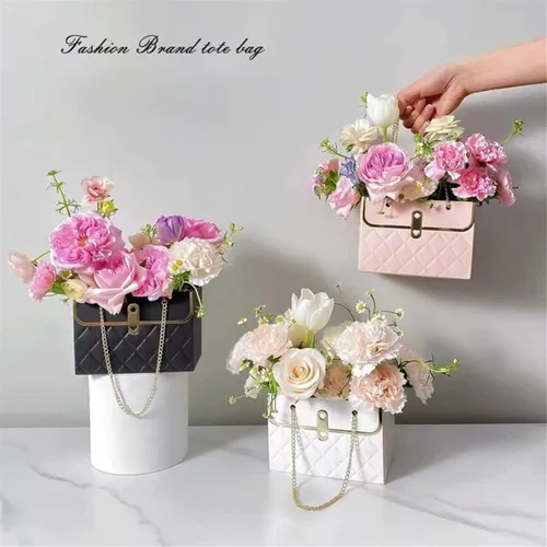 Miniatura 5 de Caja de regalo de papel de flores con cadena de metal, cajas de flores portátiles, cajas para arreglos florales, cajas de flores para arreglos, 4