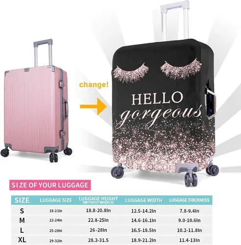 Miniatura 5 de Hello Gorgeous Funda para equipaje de viaje, funda para maleta de pestañas color rosa, protector elástico duradero para maleta de 18 a 32 pulgadas