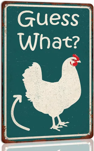 Adivina Qué Divertido Gallinero Cartel de Hojalata, Póster de Trasero de Pollo, Arte de Pared de Cocina de Granja, Accesorios de Gallinero,