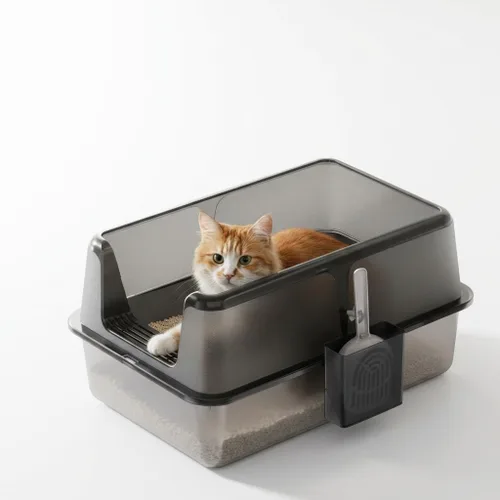 Miniatura 8 de Caja de arena para gatos de acero inoxidable, caja de arena de metal cerrada XL con tapa y filtro de arena lateral, diseño antiadherente antifugas
