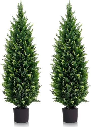 Árboles topiarios artificiales de 4 pies, hermosos pinos de cedro sintético realistas, protección UV para interiores y exteriores, decoración de
