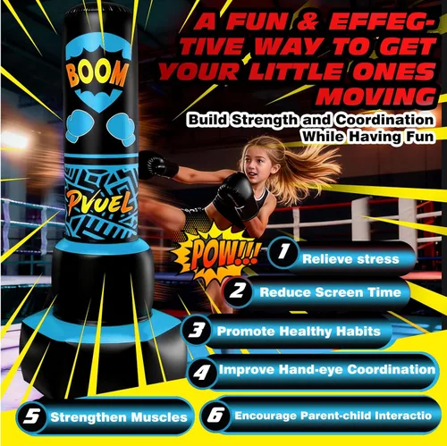 Miniatura 2 de FONESO Saco de boxeo inflable independiente para niños de 3 a 12 años, bolsa de boxeo resistente de 67 pulgadas con guantes de boxeo y bomba de aire