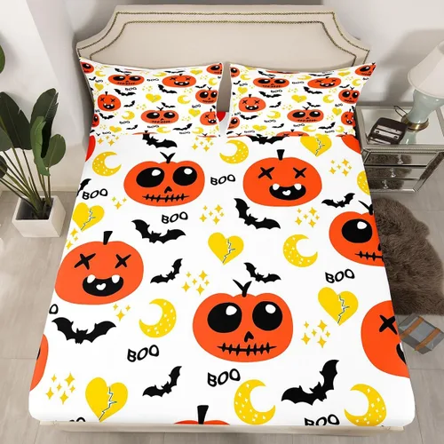Miniatura 38 de Juego de sábanas bajeras con bonito diseño de gato negro para niños y niñas, diseño de dibujos animados de Halloween, gato, animales, sábanas