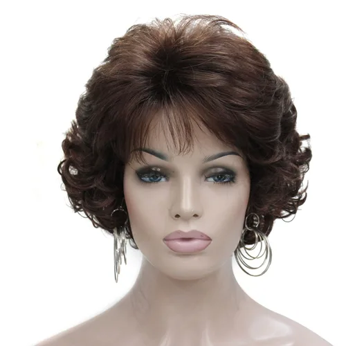 Miniatura 10 de Kalyss Peluca Corta Rizada Ondulada de 10" con Flequillo de Cabello Sintético Premium Resistente al Calor Pelucas Cortas con Aspecto de los Años 70