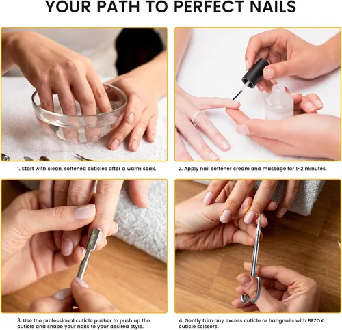Miniatura 8 de BEZOX Tijeras de cutícula de punta curvada de precisión, tijeras de piel muerta y muerta de uñas afiladas de estilo ruso, recortadora de cutículas
