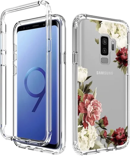 Miniatura 6 de Funda protectora para Samsung Galaxy S9+ G965U con protector de pantalla de vidrio templado, lindo patrón floral transparente de cuerpo completo
