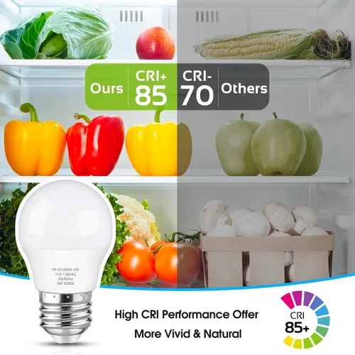Miniatura 9 de Maylaywood Bombilla LED para refrigerador, equivalente a 40 W, bombilla A15 para nevera, impermeable, luz blanca diurna 5000K, base E26 de 550