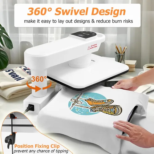 Miniatura 4 de AKEYDIY Prensa de Calor 15x15, Máquina de Prensa de Calor Automática Giratoria para Camisetas, Prensa de Calor con Giro de 360° y Liberación