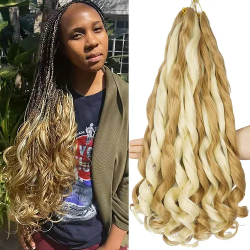 Miniatura 17 de WIPPORYA Cabello Rizado Francés para Trenzar de 24 Pulgadas, 6 Paquetes de Cabello Ondulado Suelto Elástico para Crochet Pre-Estirado 3.53