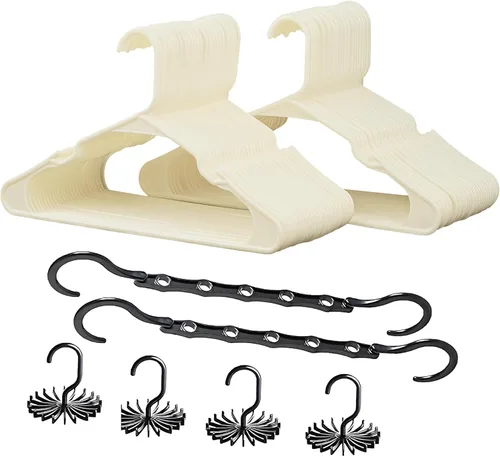 Miniatura 13 de VECELO Paquete de 25 perchas de ropa, colgador de plástico antideslizante, gancho giratorio de 360° y ahorro de espacio para armario de dormitorio