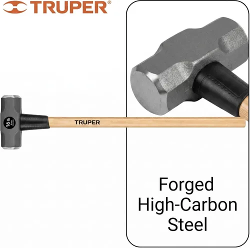 Miniatura 4 de Truper Martillo de trineo de 16 libras, mango de madera de nogal americano de 36 pulgadas, herramienta de demolición pesada de acero de alto carbono