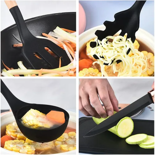 Miniatura 5 de Juego de 19 piezas de utensilios y cuchillos de cocina con bloque, incluye juego de 11 utensilios de cocina de silicona, 5 cuchillos de chef