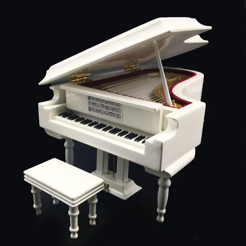 Miniatura 2 de Mylifestyle - Caja de música de piano blanco con banco y estuche negro, cajas musicales de regalo para Navidad/cumpleaños/día de San Valentín