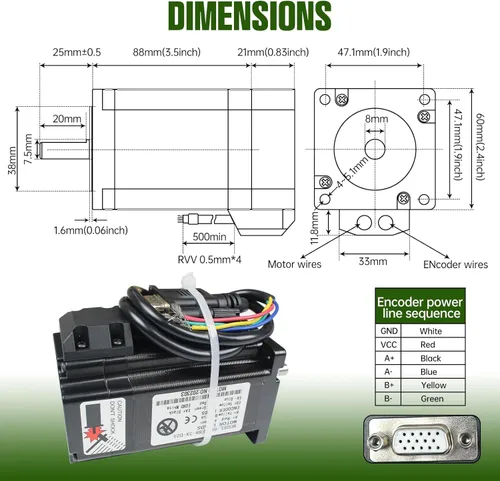 Miniatura 5 de RATTMMOTOR Nema24 3N.m Motor paso a paso de bucle cerrado 3.465 in 5A, controlador de motor híbrido 2HSS60 24-50V DC, 2.362x2.362x3.465 in 3NM servo