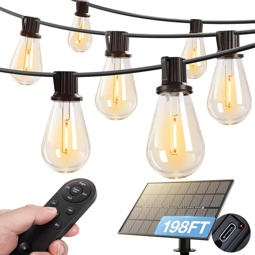 Miniatura 12 de addlon Luces de Cadena Solares de 104 Pies (98 Pies + 6) para Exteriores Impermeables con Puerto USB y Control Remoto Luces Solares para Patio
