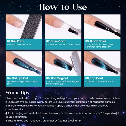 Miniatura 9 de MIZHSE - Juego de esmalte de uñas de gel de ojo de gato 9D de 8 colores, kit de esmalte de gel magnético mejorado con barra magnética, esmalte de A