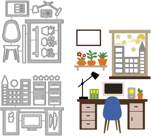 Miniatura 8 de BENECREAT 2 piezas de troqueles de metal para muebles, cómodos sofás y ventanas, luces verdes, plantas verdes, plantillas para decoración del hogar
