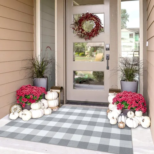 Miniatura 35 de IOHOUZE Alfombra Rayada Gris y Blanca - 27.5" X 43" Tapetes para Puerta Delantera al Aire Libre, Alfombra Lavable para Decoración de Porche