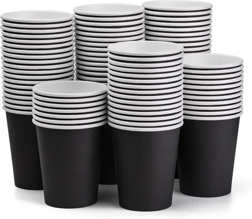 Miniatura 24 de Vasos de papel de 8 onzas, paquete de 25 unidades, vasos de café de papel desechables, para bebidas calientes o frías, para Halloween, fiestas, Negro