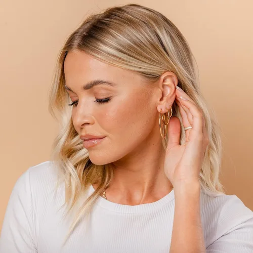Miniatura 4 de PAVOI Aretes de aro chapados en oro de 14 quilates para mujer, aretes de aro de oro infinito de 0.079 pulgadas de grosor, aretes de bucle chapados