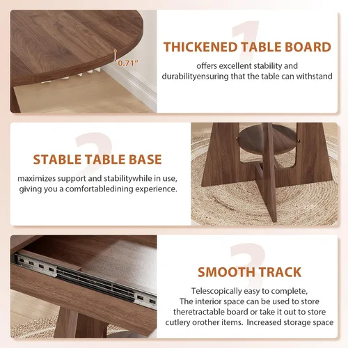 Miniatura 4 de Mesa de comedor redonda extensible para 4-8, mesa de comedor moderna de cocina de 43.3 a 59 pulgadas con estante de almacenamiento, mesa de comedor