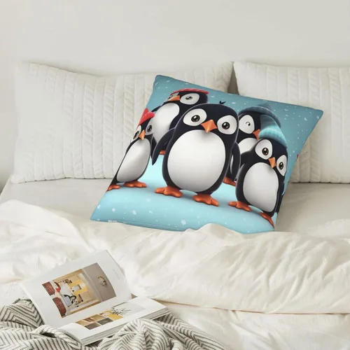 Miniatura 7 de Fundas de almohada decorativas rústicas con bonitos pingüinos de 18 x 18 pulgadas, funda de almohada suave cuadrada para decoración de sofá